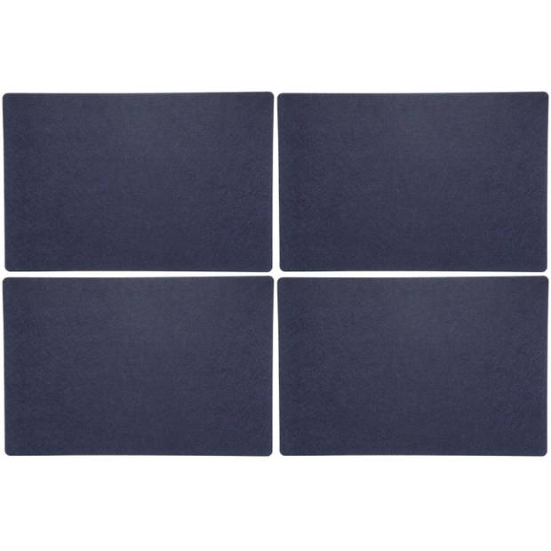 4x stuks rechthoekige placemats met ronde hoeken polyester navy blauw 30 x 45 cm - Placemats