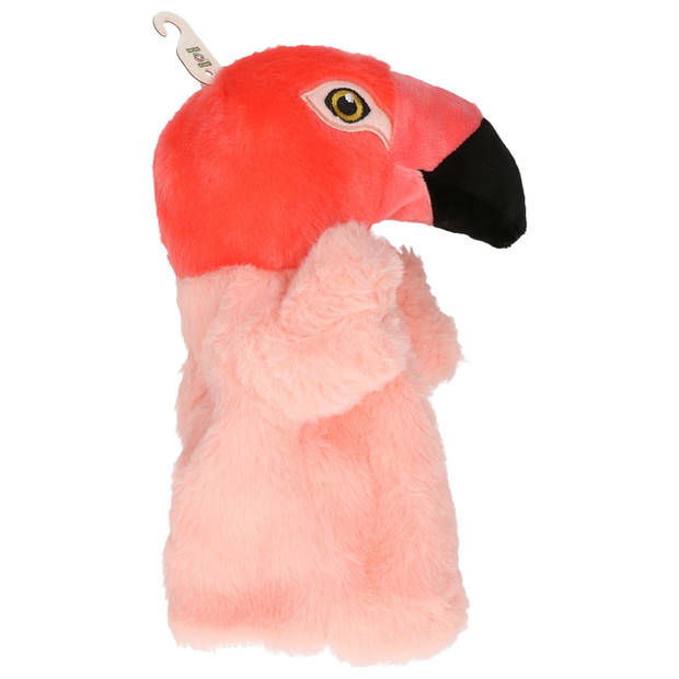 Pluche poppenkast handpop flamingo knuffel van 24 cm - Handpoppen