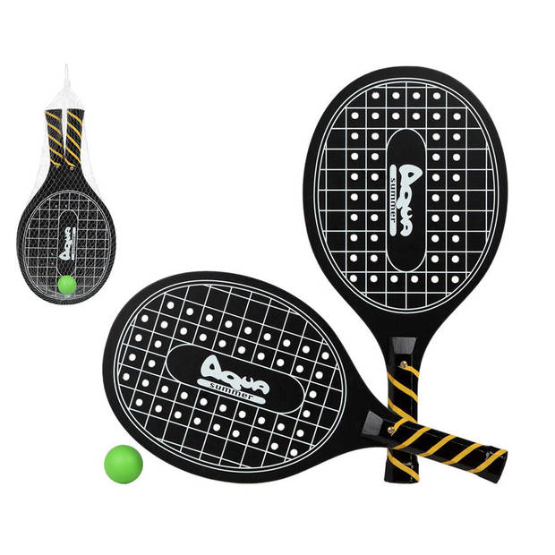 Actief speelgoed tennis/beachball setje zwart met tennisracketmotief - Beachballsets