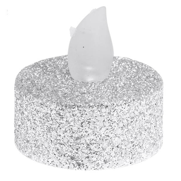 12x stuks Led theelichtjes/waxinelichtjes zilver glitter - LED kaarsen