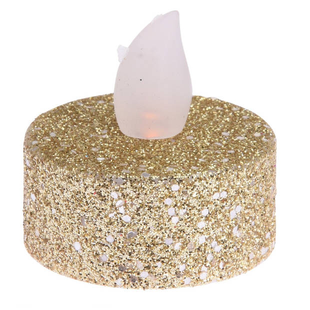 12x stuks Led theelichtjes/waxinelichtjes goud glitter - LED kaarsen