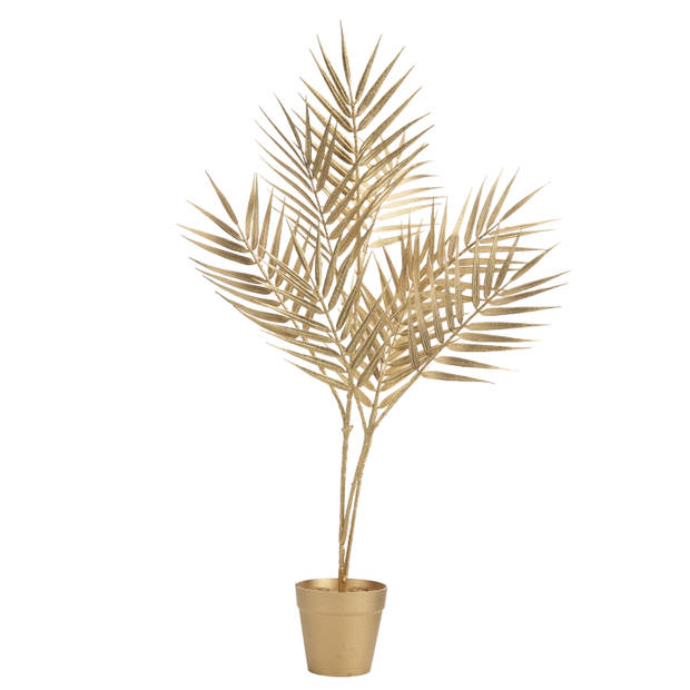 2x stuks kunstplanten bamboo palm goud in kunststof pot H66 cm - Kunstplanten