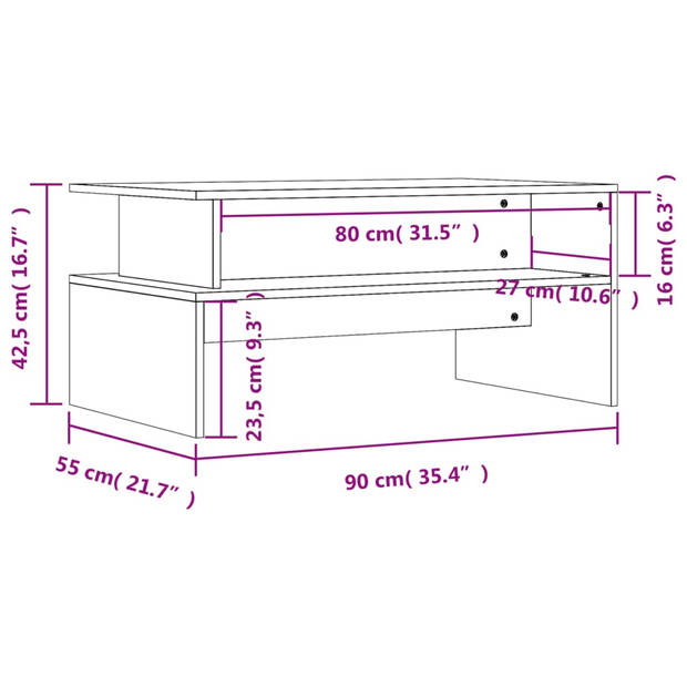 The Living Store Salontafel - Grijs Sonoma Eiken - 90 x 55 x 42.5 cm - Duurzaam Materiaal