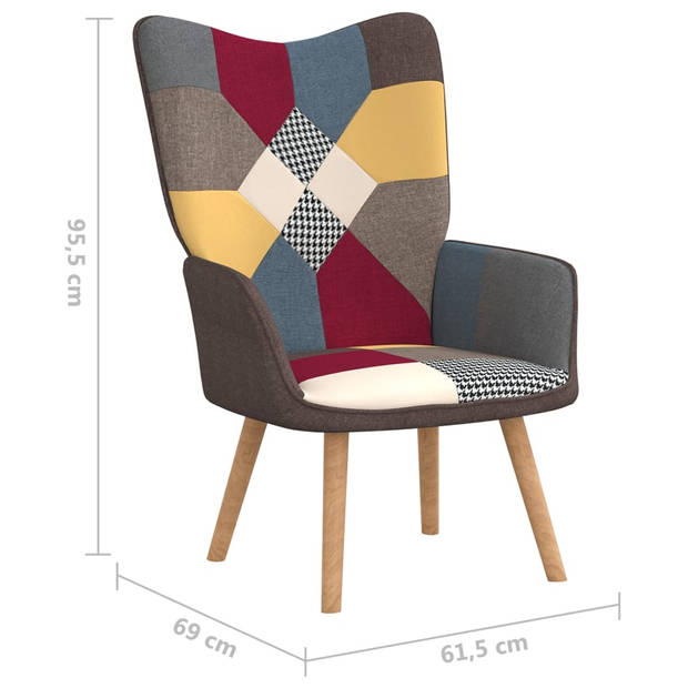 The Living Store Relaxstoel Patchwork - Stof - Meerkleurig - 61.5 x 69 x 95.5 cm - Met voetenbank