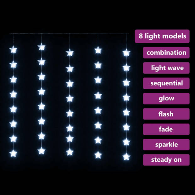 vidaXL Lichtsnoergordijn sterren met 200 LED's en 8 functies koudwit