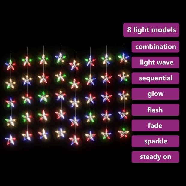 The Living Store Sterren LED-lichtgordijn - 96 x 216 cm - Meerkleurig - 8 Lichteffecten