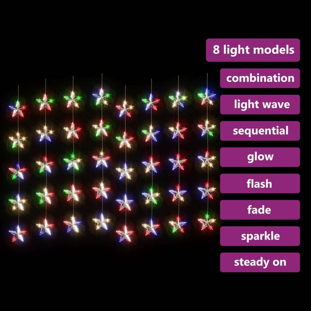 vidaXL Lichtsnoergordijn sterren met 200 LED's 8 functies meerkleurig