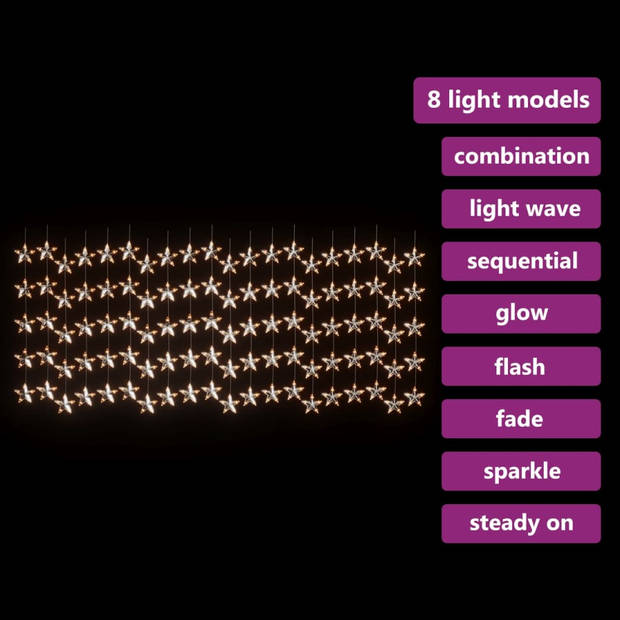 The Living Store LED-lichtgordijn Sterren - 456 x 135 cm - Warmwit - 500 LEDs