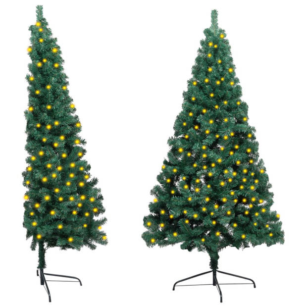 VidaXL Kunstkerstboom Met Verlichting Half Standaard 150 Cm PVC Groen ...