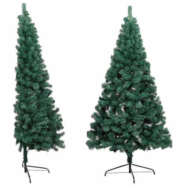 vidaXL Kunstkerstboom met verlichting en kerstballen half 210 cm groen