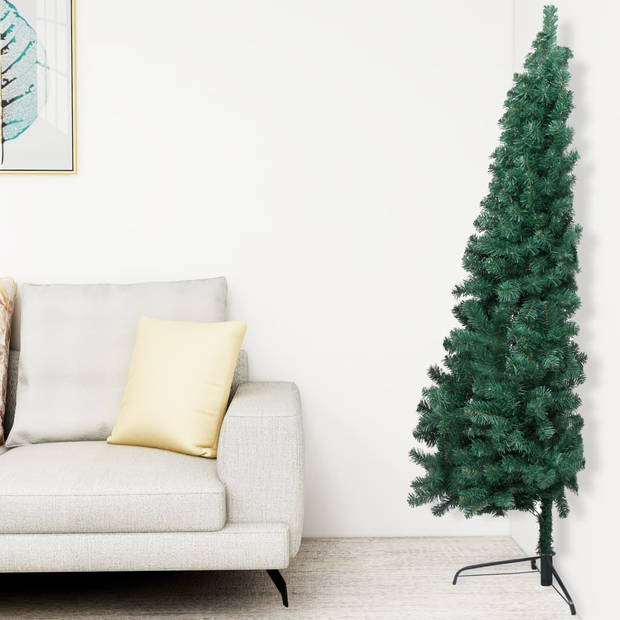 vidaXL Kunstkerstboom met verlichting en kerstballen half 150 cm groen