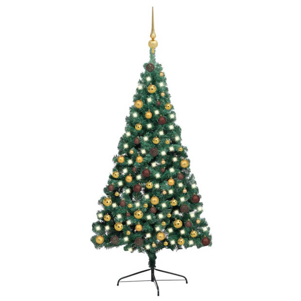 vidaXL Kunstkerstboom met verlichting en kerstballen half 210 cm groen