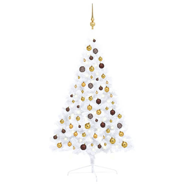 vidaXL Kunstkerstboom met verlichting en kerstballen half 120 cm wit