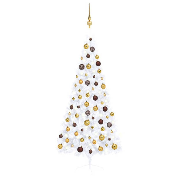 vidaXL Kunstkerstboom met verlichting en kerstballen half 180 cm wit