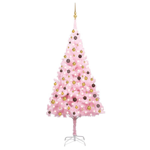 vidaXL Kunstkerstboom met verlichting en kerstballen 240 cm PVC roze