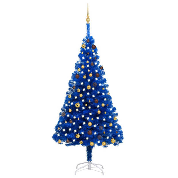 vidaXL Kunstkerstboom met verlichting en kerstballen 210 cm PVC blauw