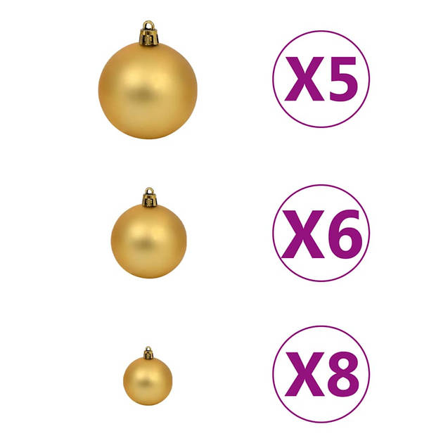 vidaXL Kunstkerstboom met verlichting en kerstballen 180 cm PET goud