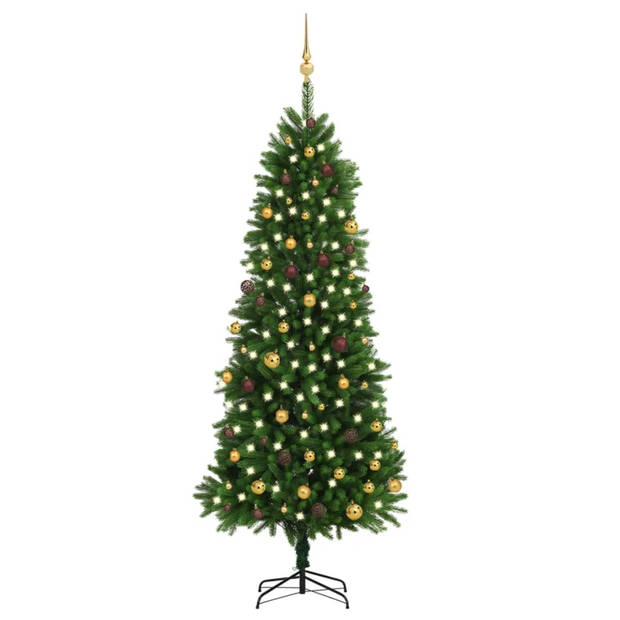 vidaXL Kunstkerstboom met verlichting en kerstballen 240 cm groen