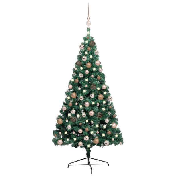 vidaXL Kunstkerstboom met verlichting en kerstballen half 240 cm groen