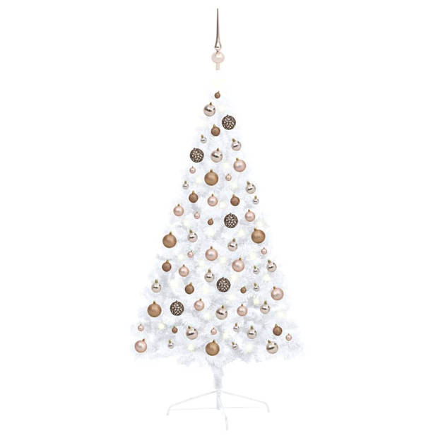 vidaXL Kunstkerstboom met verlichting en kerstballen half 120 cm wit