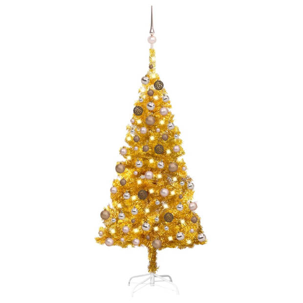 vidaXL Kunstkerstboom met verlichting en kerstballen 120 cm PET goud