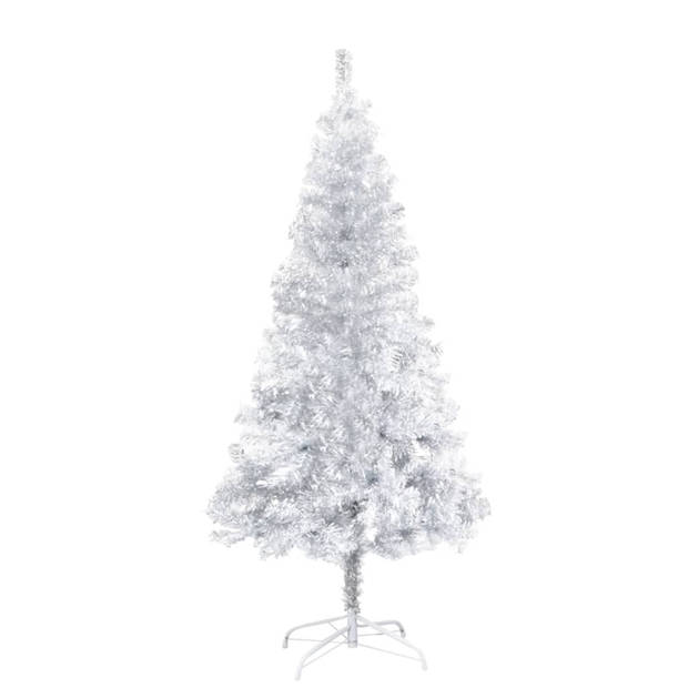 vidaXL Kunstkerstboom met verlichting en kerstballen 150 cm PET zilver