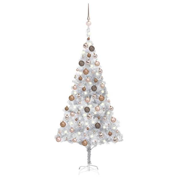 vidaXL Kunstkerstboom met verlichting en kerstballen 180 cm PET zilver