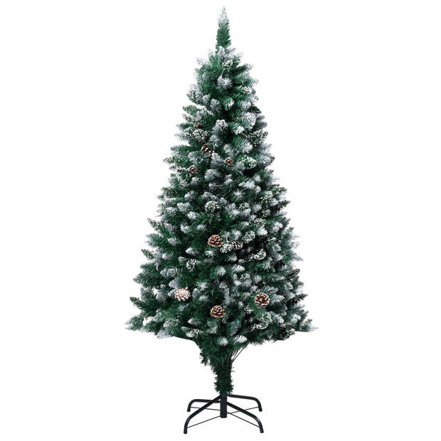 The Living Store Kunstkerstboom - 150 cm - LED-verlichting - Met witte sneeuw - Inclusief dennenappels -