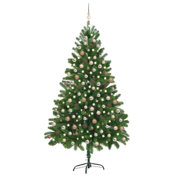 vidaXL Kunstkerstboom met verlichting en kerstballen 210 cm groen