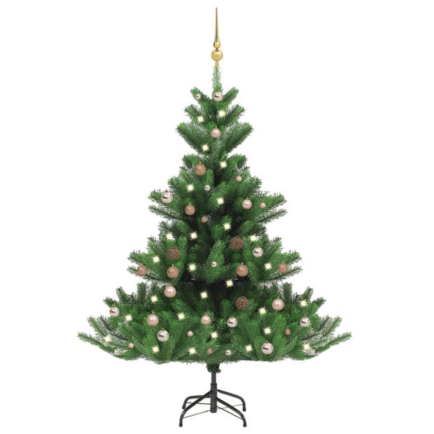 vidaXL Kunstkerstboom Nordmann met LED's en kerstballen 120 cm groen