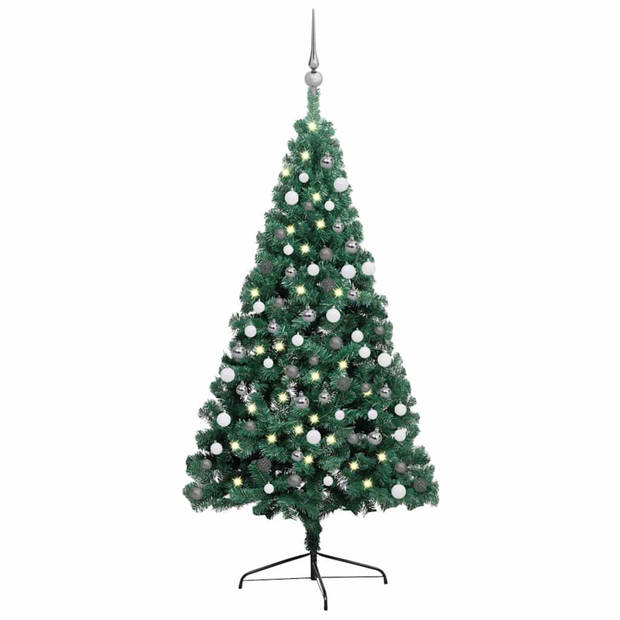 vidaXL Kunstkerstboom met verlichting en kerstballen half 150 cm groen