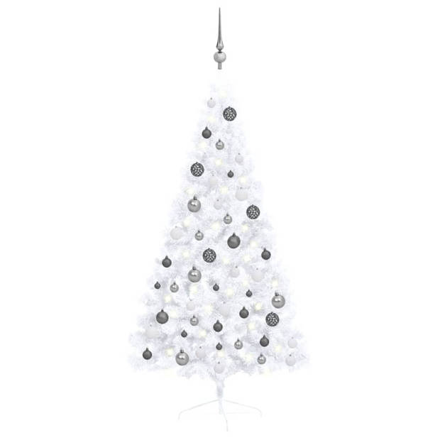 vidaXL Kunstkerstboom met verlichting en kerstballen half 150 cm wit