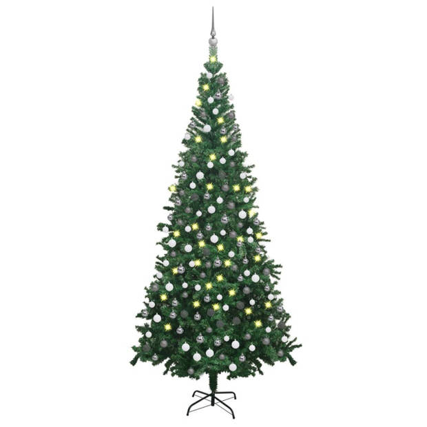 vidaXL Kunstkerstboom met verlichting en kerstballen L 240 cm groen