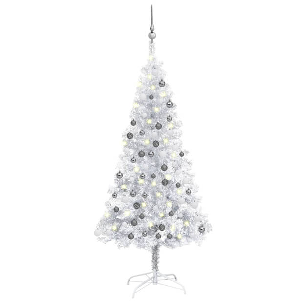 vidaXL Kunstkerstboom met verlichting en kerstballen 150 cm PET zilver