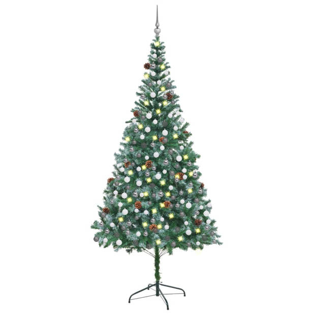 vidaXL Kunstkerstboom met verlichting kerstballen dennenappels 210 cm