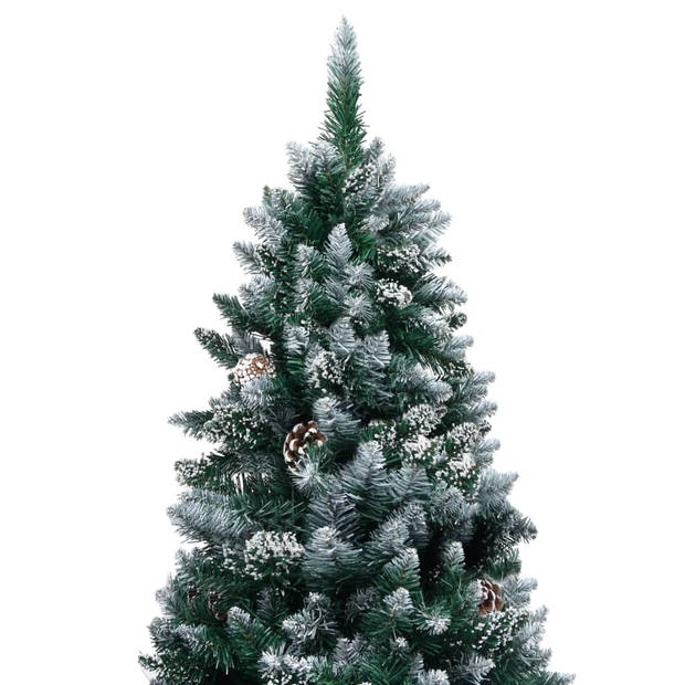 The Living Store Kunstkerstboom - 150 cm - LED-verlichting - Met witte sneeuw - Inclusief dennenappels -