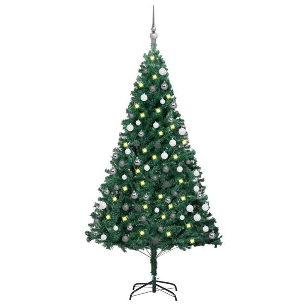 vidaXL Kunstkerstboom met verlichting en kerstballen 150 cm PVC groen