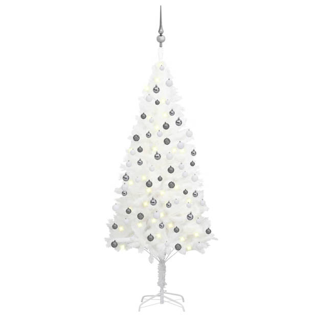 vidaXL Kunstkerstboom met verlichting en kerstballen 150 cm PVC wit