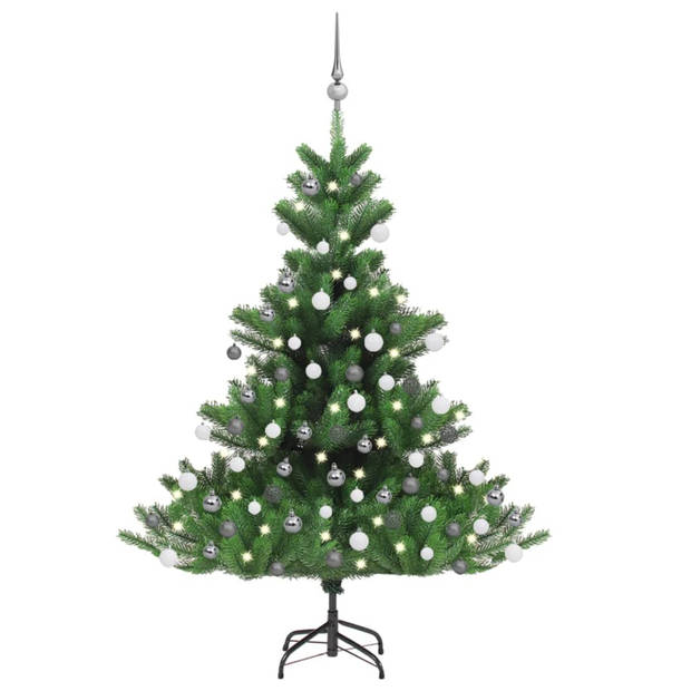 vidaXL Kunstkerstboom Nordmann met LED's en kerstballen 120 cm groen