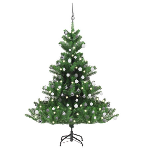 vidaXL Kunstkerstboom Nordmann met LED's en kerstballen 150 cm groen