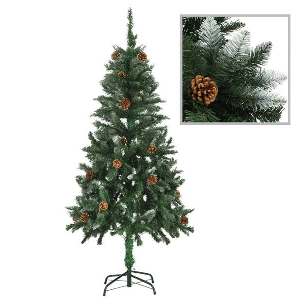 The Living Store Kunstkerstboom - Dennenboom - 150 cm - Groen en wit - PVC en ijzer - Met LED-verlichting -