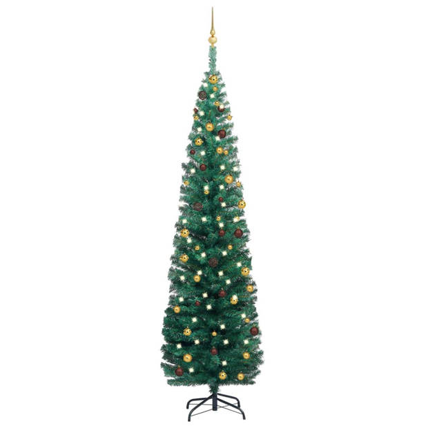 VidaXL Kunstkerstboom Met Verlichting En Kerstballen Smal 240 Cm Groen ...