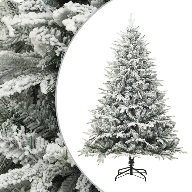 The Living Store Kunstkerstboom Groen 150 cm - Levensechte vorm - PVC/PE - Met witte sneeuw - Staal standaard