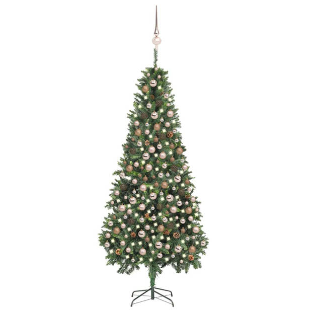 vidaXL Kunstkerstboom met verlichting kerstballen dennenappels 210 cm