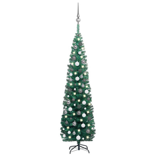 VidaXL Kunstkerstboom Met Verlichting En Kerstballen Smal 180 Cm Groen ...