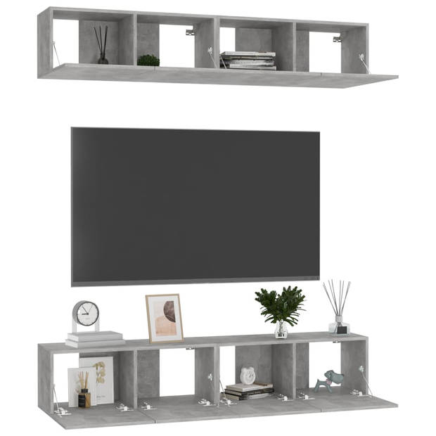 vidaXL Tv-meubelen 4 st 80x30x30 cm bewerkt hout betongrijs