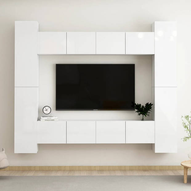 vidaXL 8-delige Tv-meubelset bewerkt hout hoogglans wit