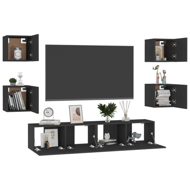 The Living Store TV-meubel - Stevig ontwerp - Wandmontage - Meerdere vakken - Eenvoudig te onderhouden - Zwart -