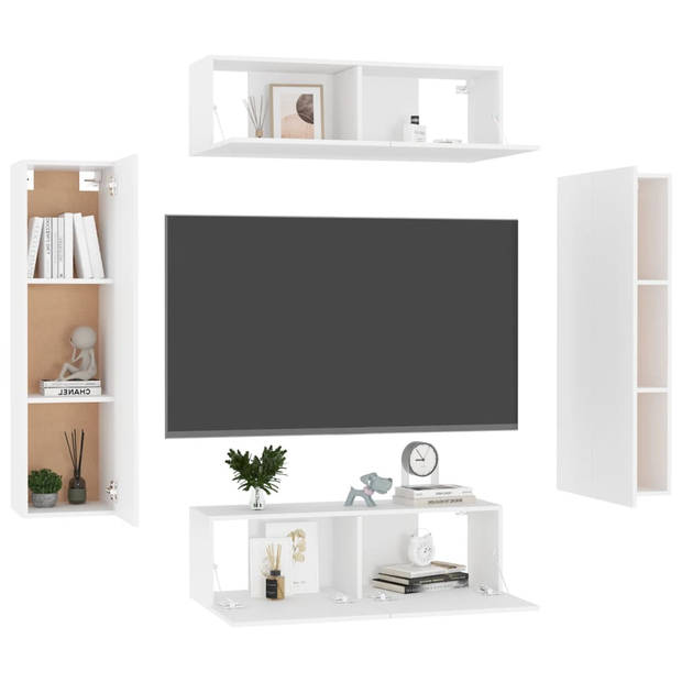 The Living Store TV-meubel - Stereo - Televisiekast - 100 x 30 x 30 cm - wit spaanplaat