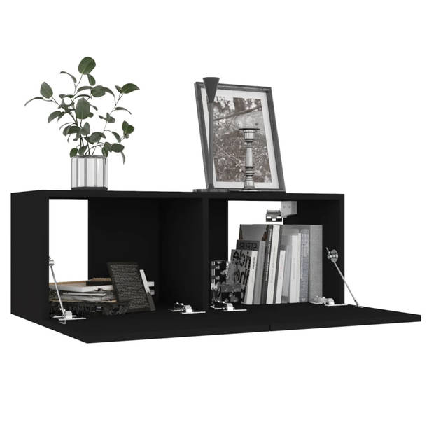 The Living Store Televisiemeubel - Stereokast - TV-meubel (L) en (M) - Zwart - 80x30x30 cm en 30.5x30x90 cm